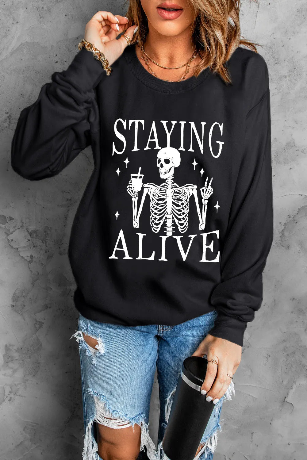 Hazel Blues® |  Skull Graphic Round Neck Long Sleeve Sweatshirt