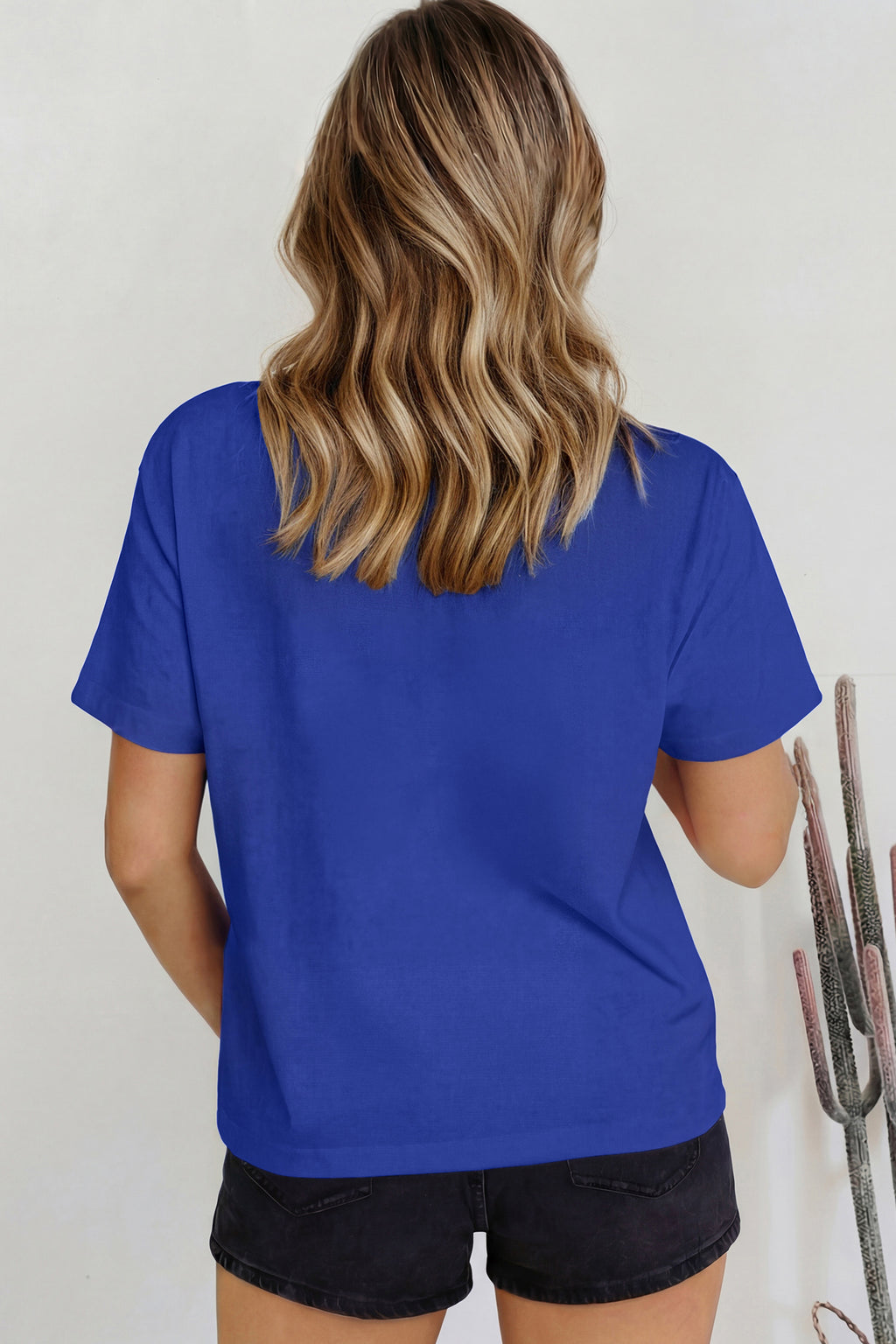 Dark Blue Solid Color High Neck Oversize Tee