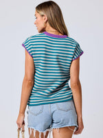 Hazel Blues® |  Mandy Contrast Round Neck Cap Sleeve Sweater