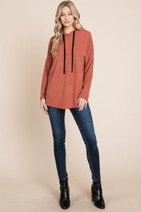 Hazel Blues® |  BOMBOM Contrast Drawstring Drop Shoulder Knit Hoodie