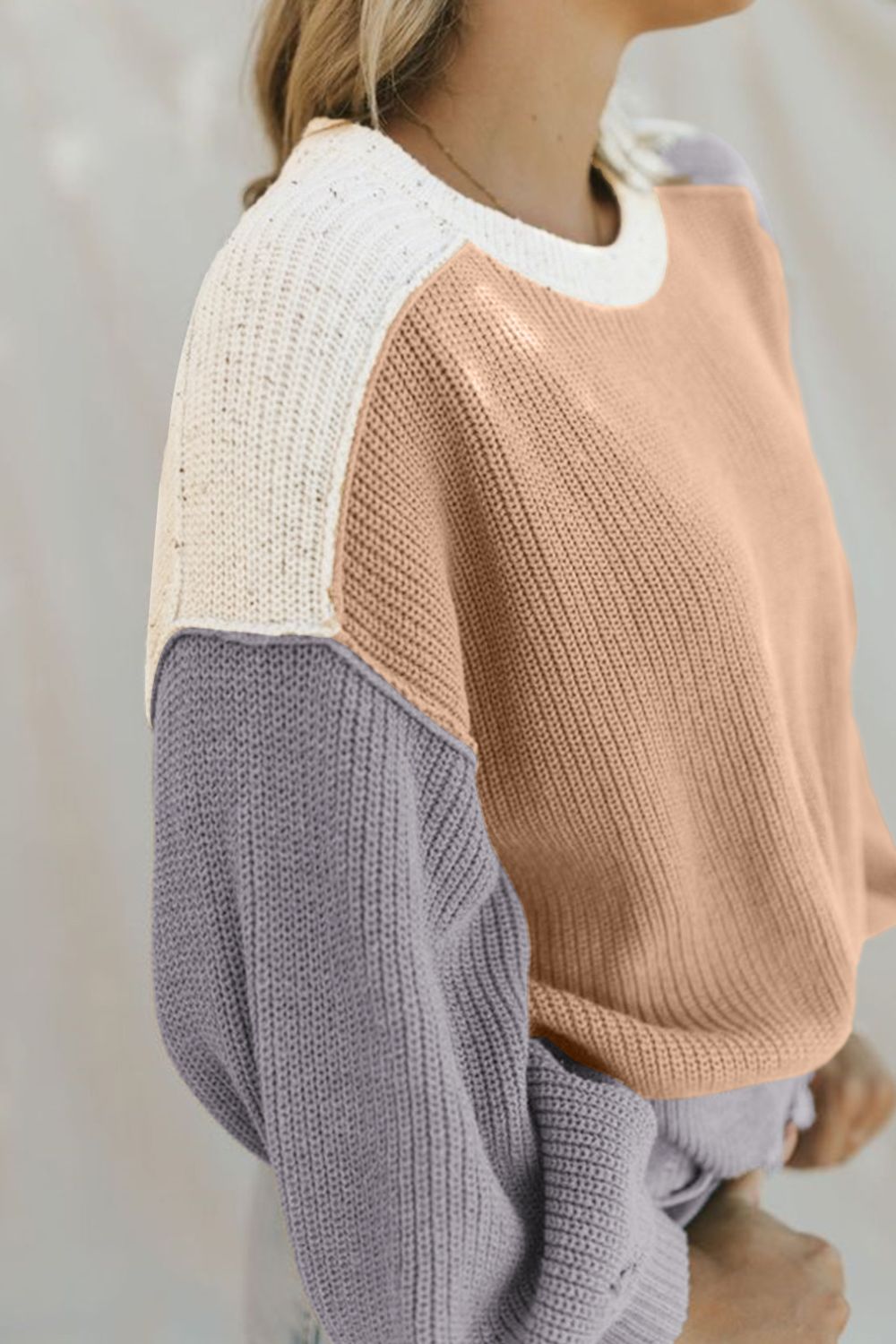 Hazel Blues® |  Color Block Round Neck Drop Shoulder Sweater