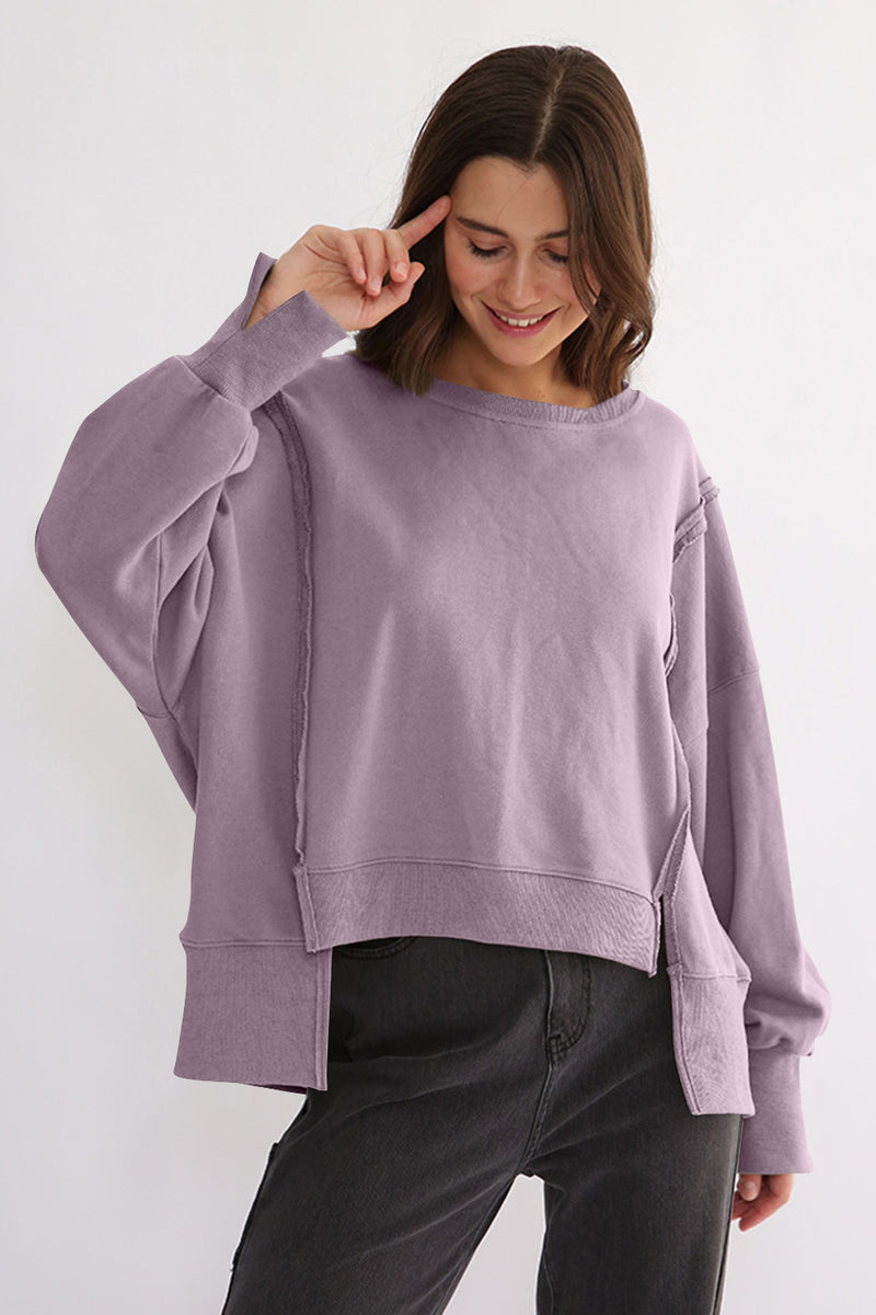 Hazel Blues® |  Exposed Seam High-Low Long Sleeve Sweatshirt