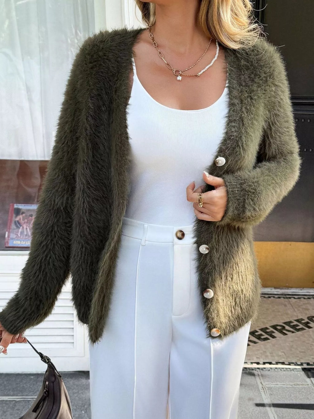 Fuzzy Knit Button-Up Cardigan – Hazel Blues®