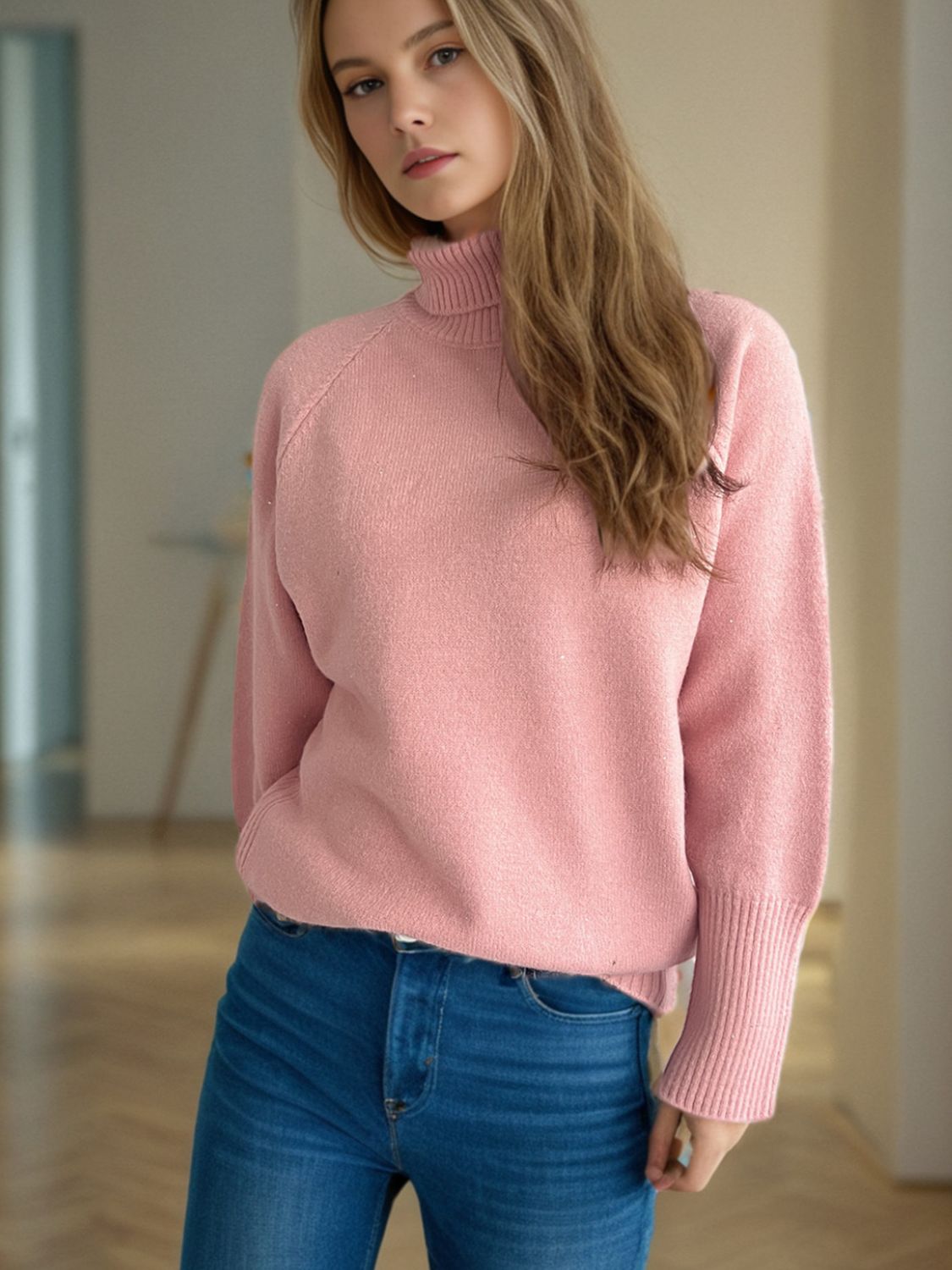 Hazel Blues® |  Turtleneck Raglan Sleeve Sweater