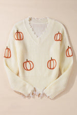 Hazel Blues® |  Raw Hem Pumpkin V-Neck Long Sleeve Sweater