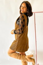 Hazel Blues® |  Beige Corduroy Sleeveless Mini Dress With Patched Pockets