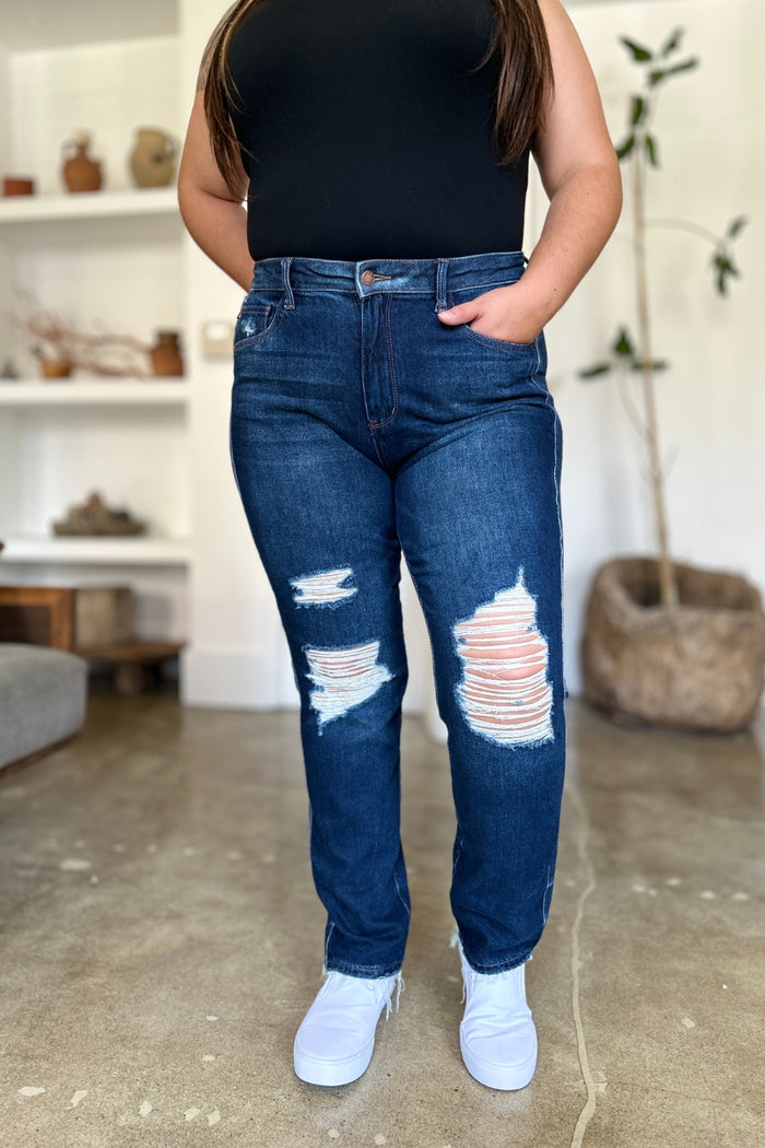 Hazel Blues® |  Judy Blue High Waist Rigid Magic Heavy Destroy Straight Jeans