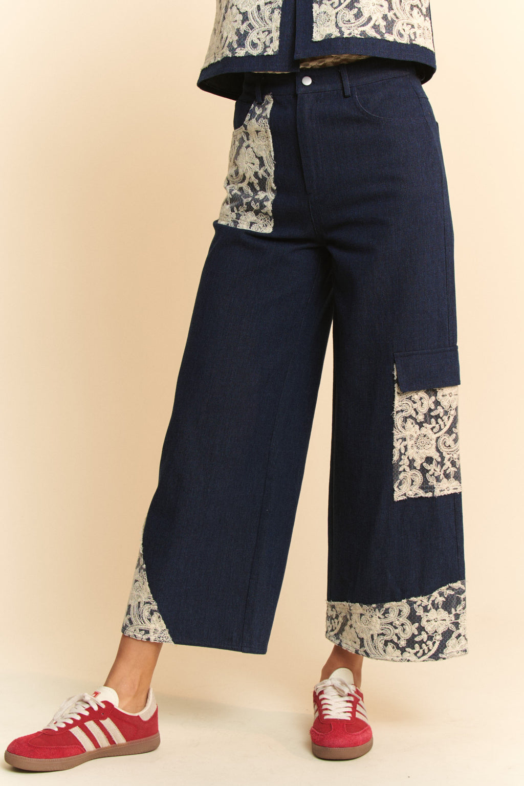 Hazel Blues® |  Davi & Dani Lace Applique Wide Leg Jeans