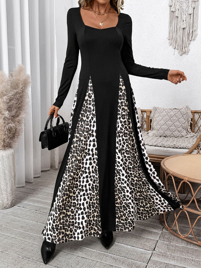 Hazel Blues® |  Perfee Leopard Square Neck Long Sleeve Maxi Dress