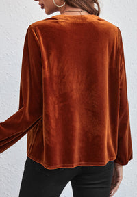 Hazel Blues® |  Notched Long Sleeve Velvet Top