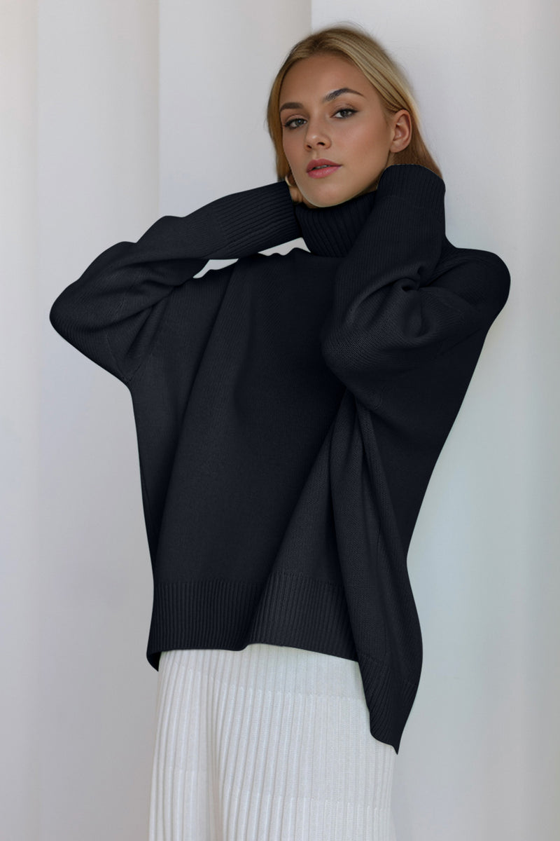 Hazel Blues® |  Basic Bae Turtleneck Dropped Shoulder Long Sleeve Sweater