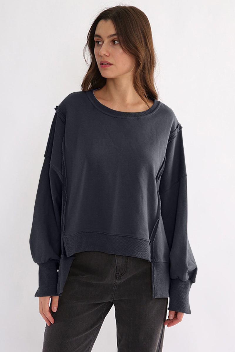 Hazel Blues® |  Exposed Seam High-Low Long Sleeve Sweatshirt