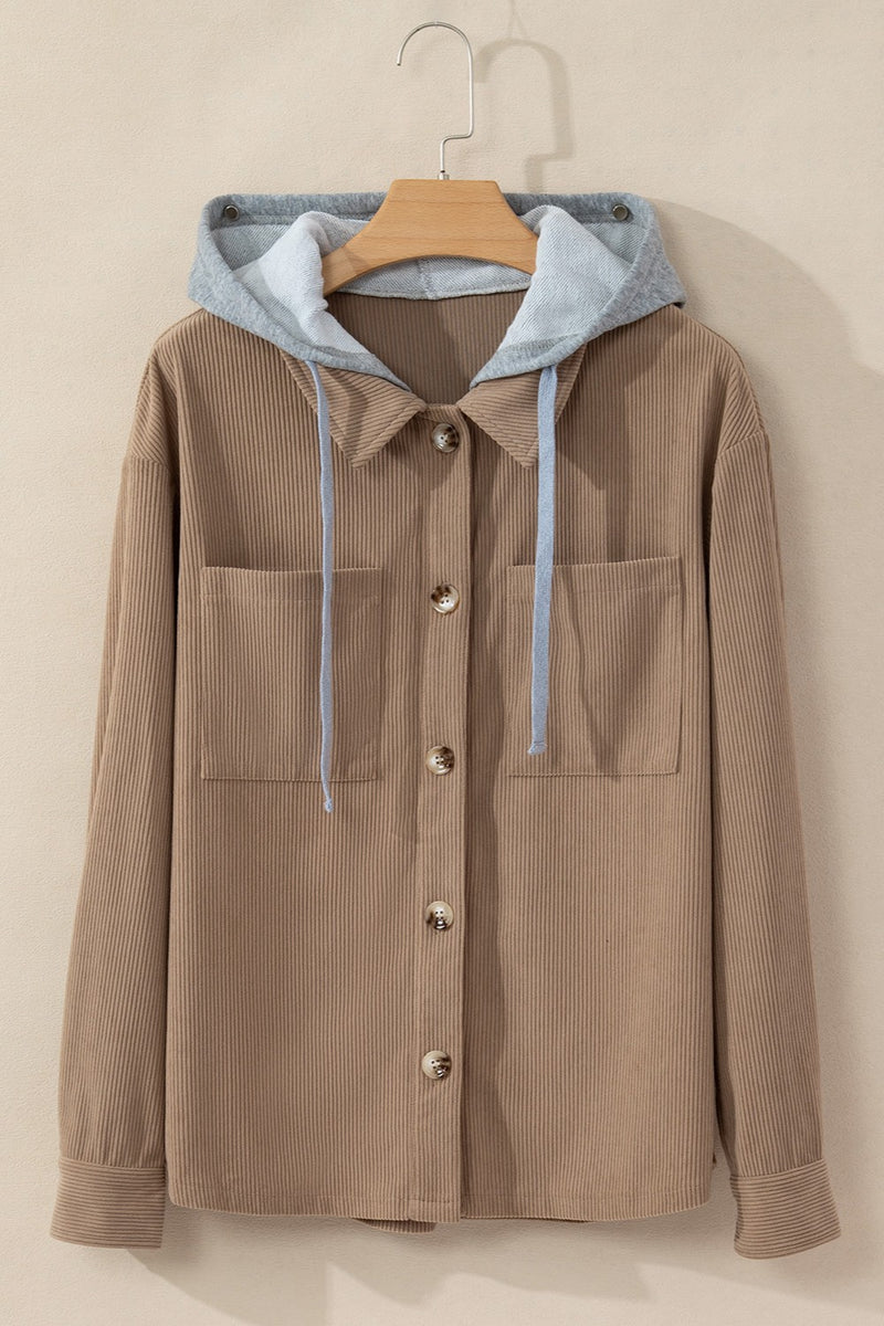 Hazel Blues® |  Drawstring Button Up Long Sleeve Hooded Jacket