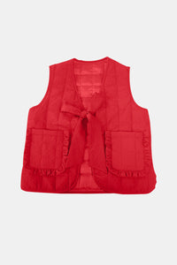 Tied Frill Vest Coat with Pockets