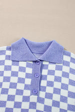 Hazel Blues® | Checkered Collared Neck Long Sleeve Sweater