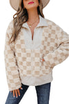 Hazel Blues® |  Khaki Checker Sherpa Corduroy Patchwork Zip up Collared Jacket