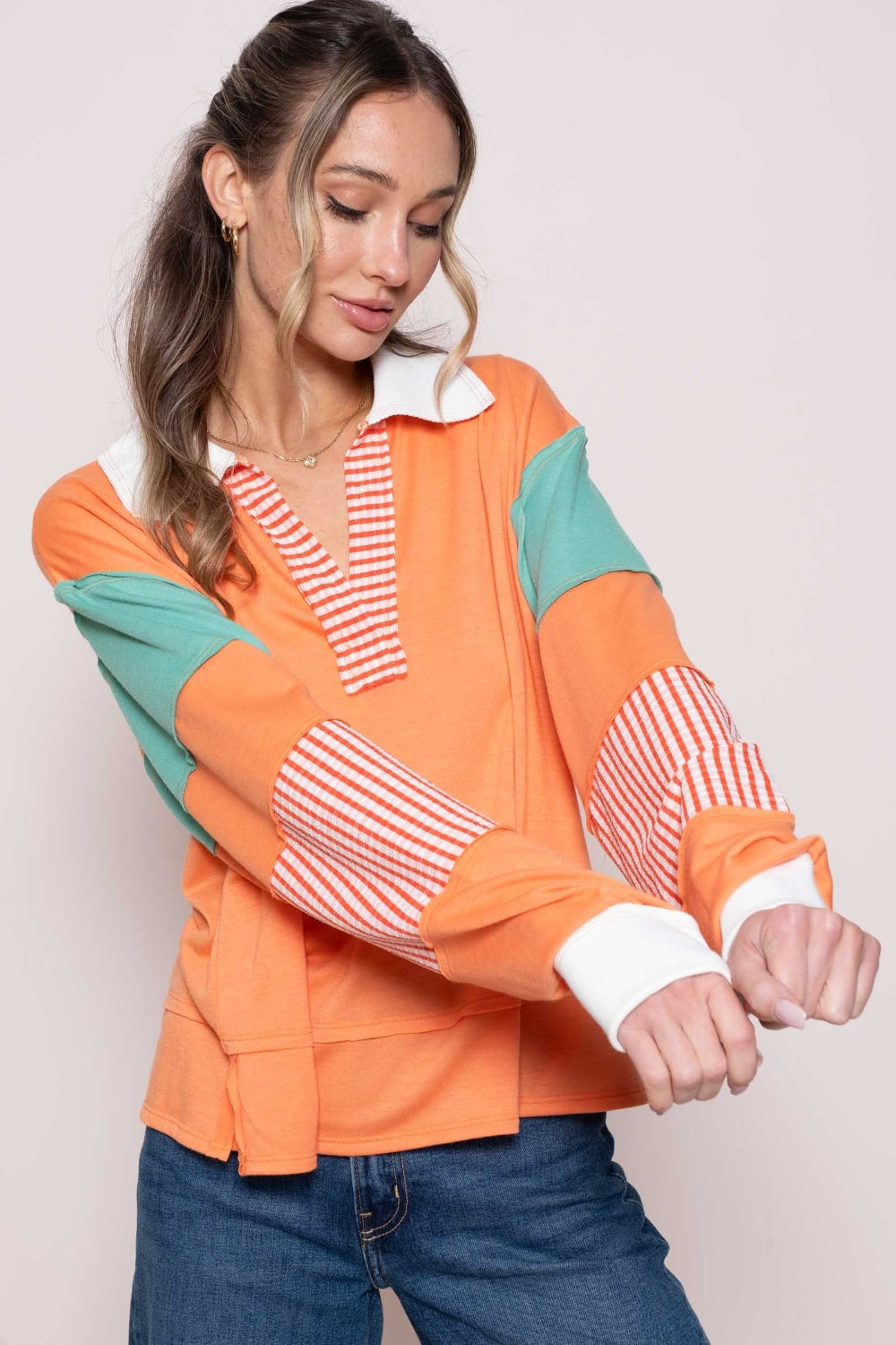 Hazel Blues® |  Hailey & Co Color Block Top with Striped Panel