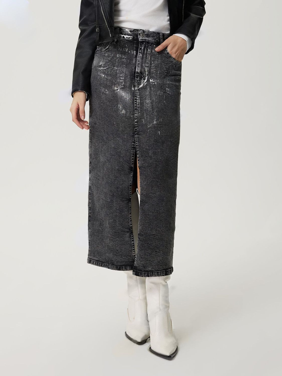 Hazel Blues® |  Slit Midi Denim Skirt with Pockets