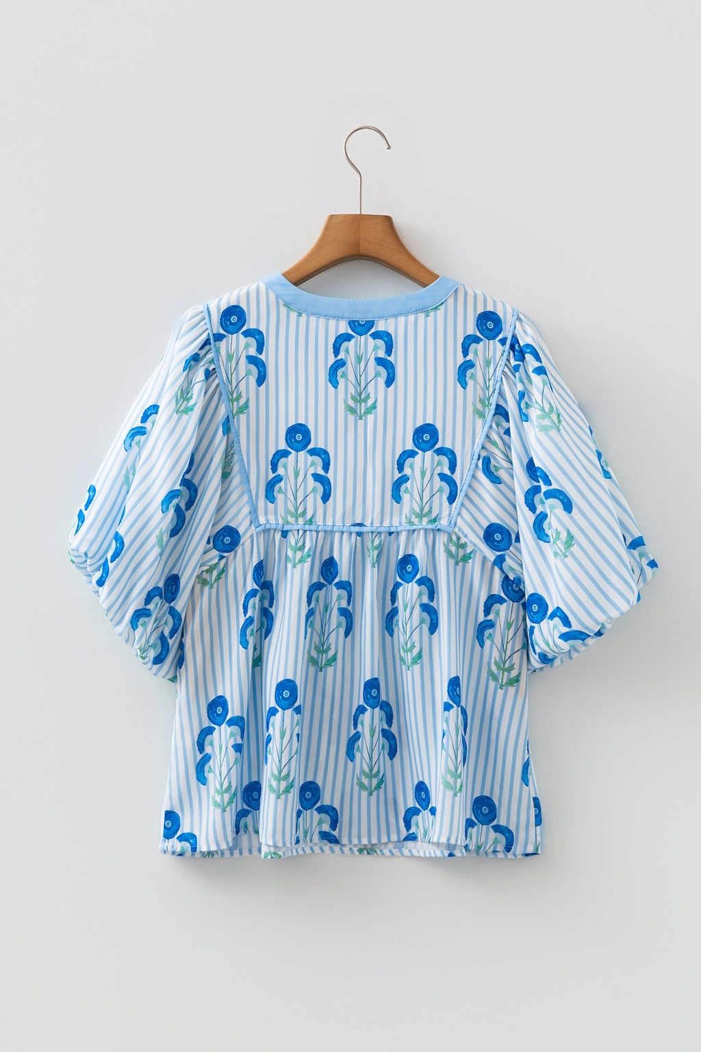 Tie Neck Floral Print Puff Sleeve Blouse