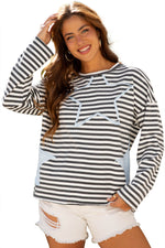 Hazel Blues® |  Gray Stripe Starry Patch Drop Shoulder Raw Edge Casual Knit Top