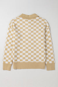 Hazel Blues® |  Checkered Collared Neck Long Sleeve Sweater