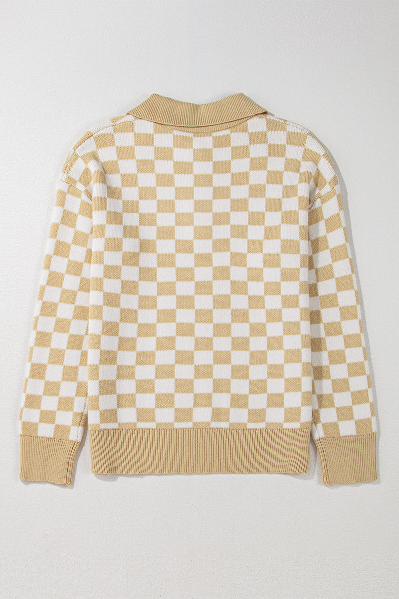 Hazel Blues® |  Checkered Collared Neck Long Sleeve Sweater