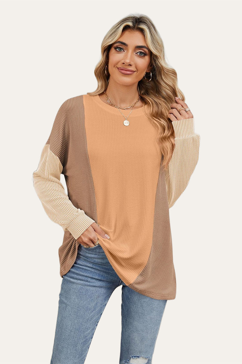 Hazel Blues® |  Double Take Texture Contrast Round Neck Long Sleeve T-Shirt