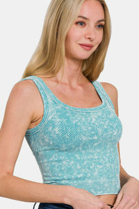 Hazel Blues® |  Zenana Washed Ribbed Scoop Neck Wide Strap Tank