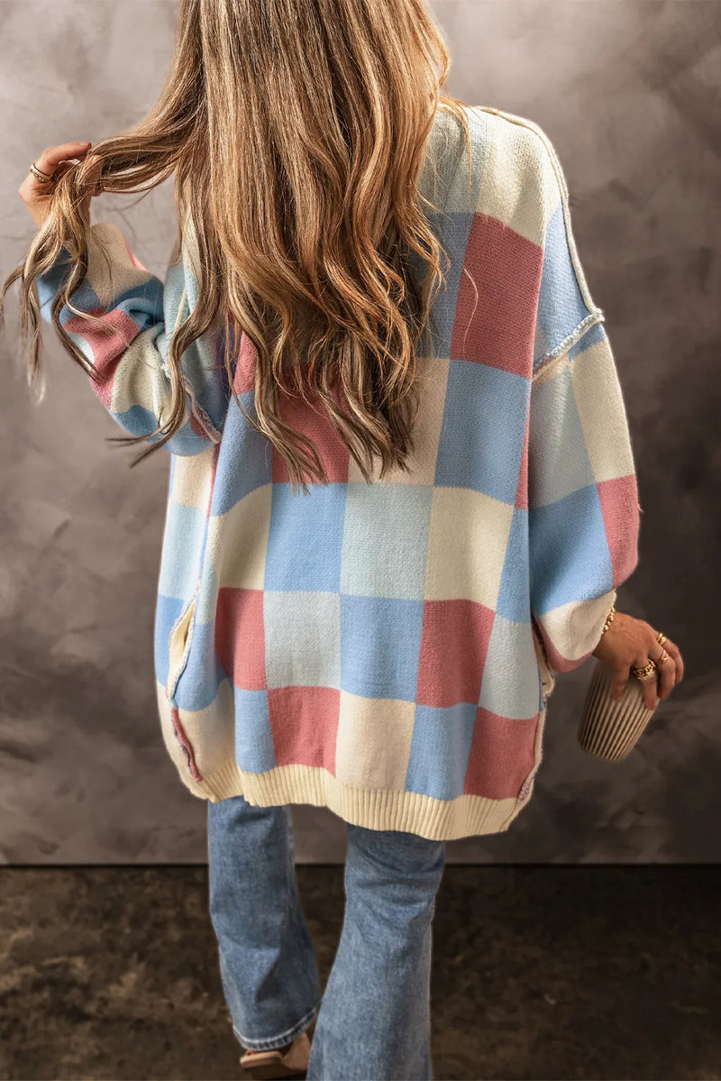 Hazel Blues® |  Color Block Open Front Long Sleeve Cardigan