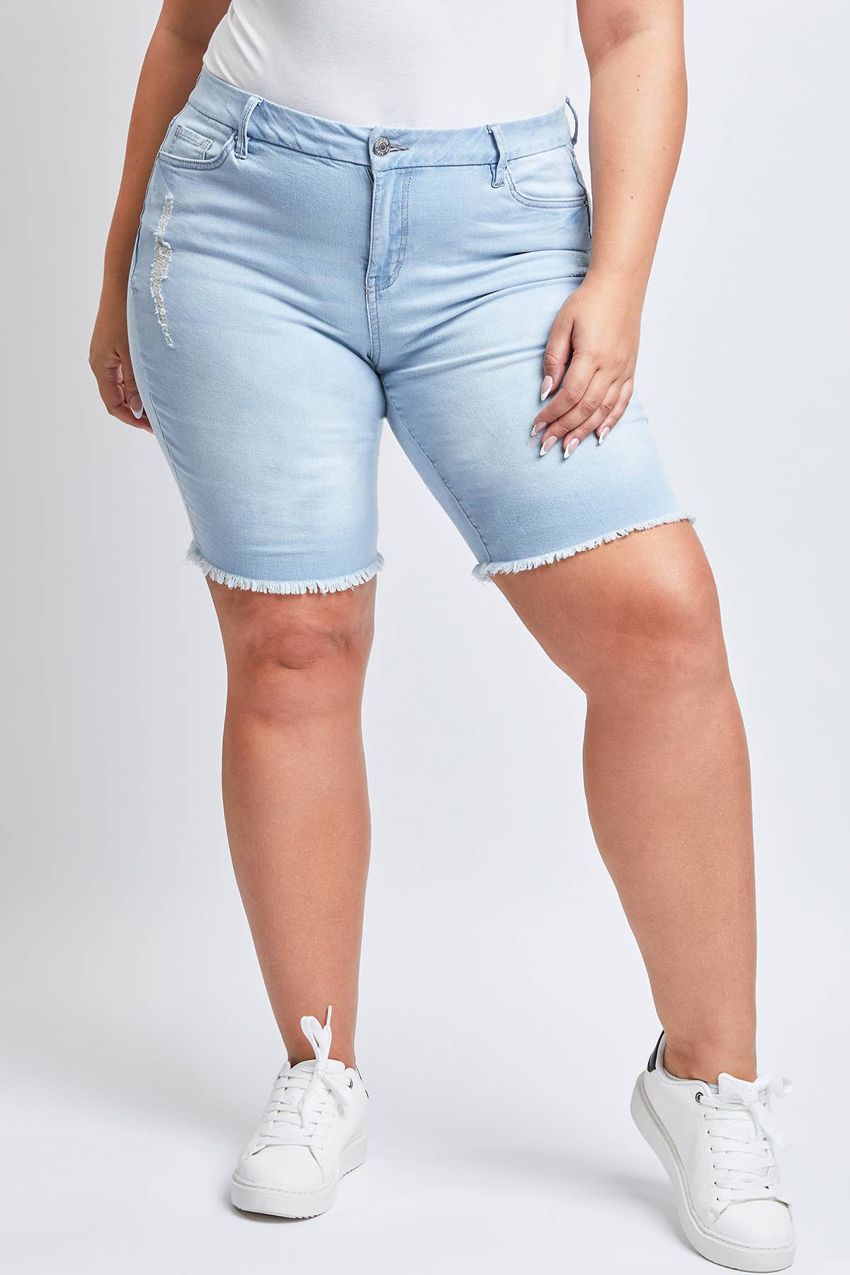 Hazel Blues® |  High-Rise Bermuda Fray Hem