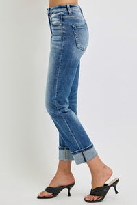 Hazel Blues® |  RISEN High Rise Crop Straight Roll Up Jeans