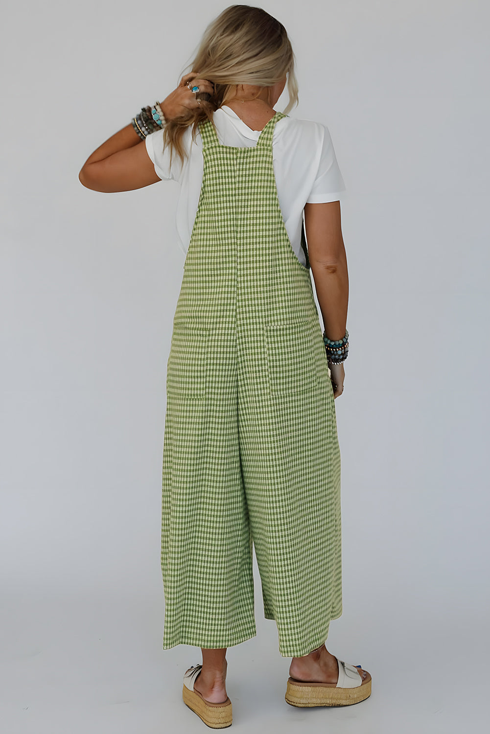 Hazel Blues® |  Green Gingham Wide Leg Loose Overall with Pockets