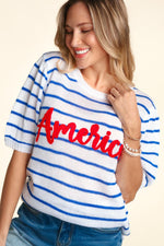 Hazel Blues® |  Haptics Letter Embroidery Striped Knit Top