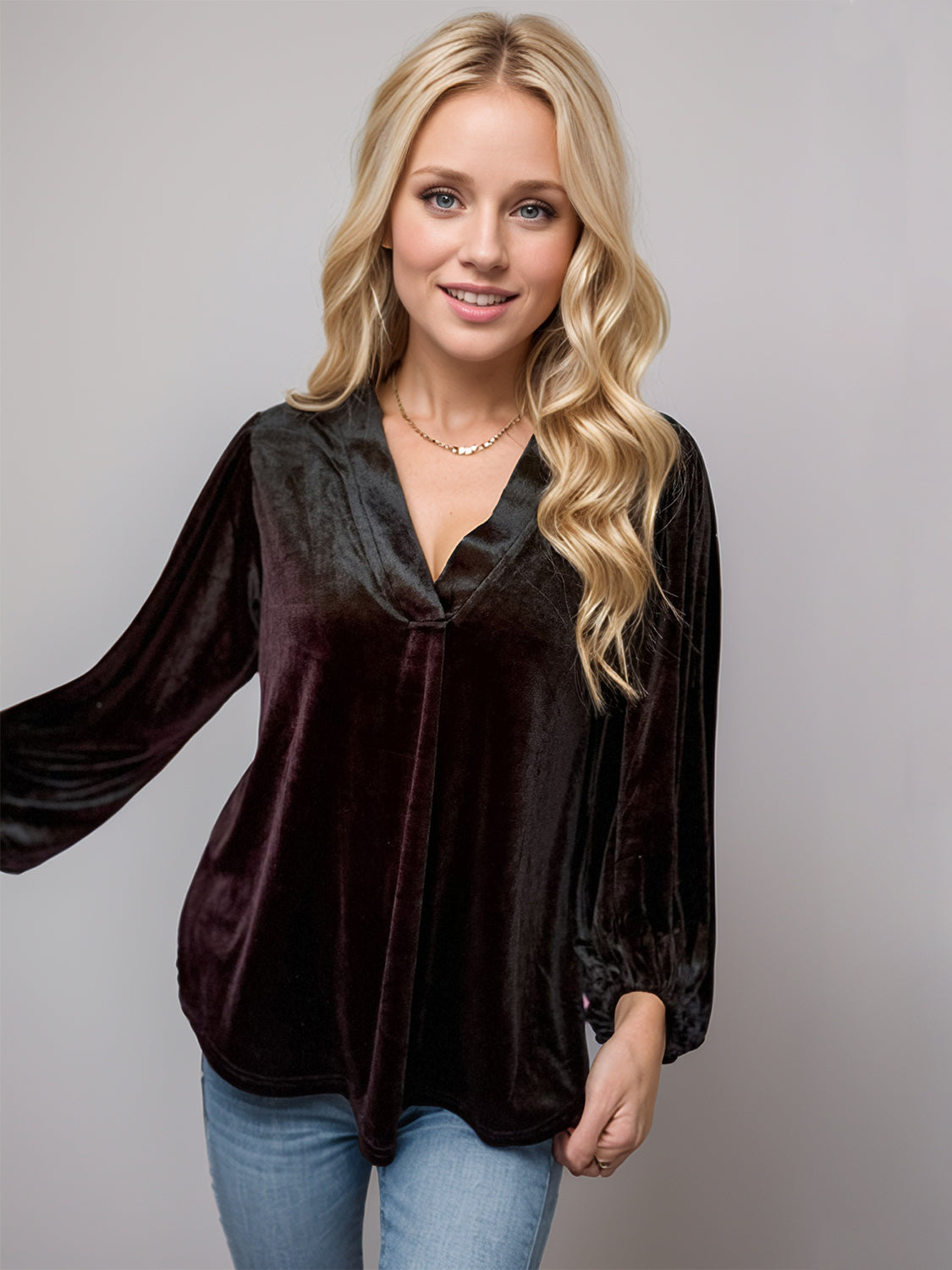 Hazel Blues® |  V-Neck Three-Quarter Sleeve Blouse