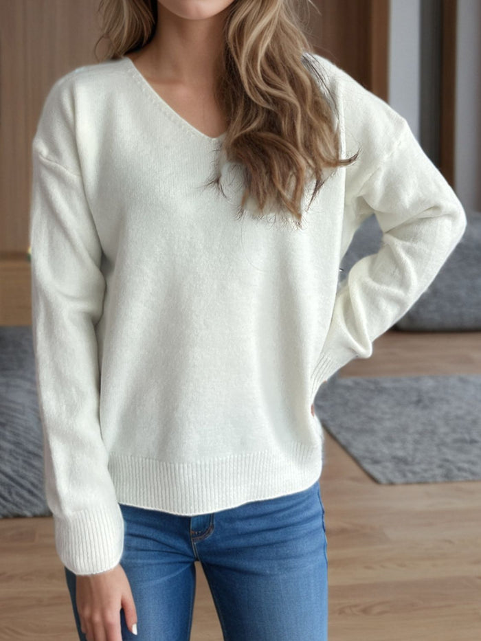 Hazel Blues® |  V-Neck Dropped Shoulder Long Sleeve Sweater