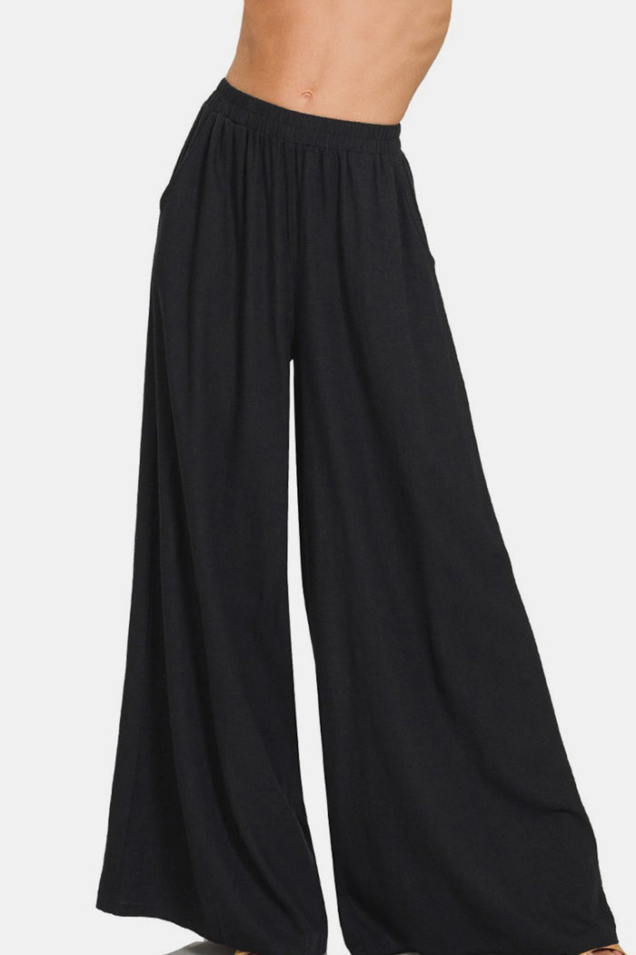 Hazel Blues® |  Zenana Pleated Linen Blend Wide Leg Pants