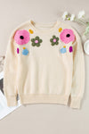 Hazel Blues® |  Crochet Flower Round Neck Dropped Shoulder Sweater