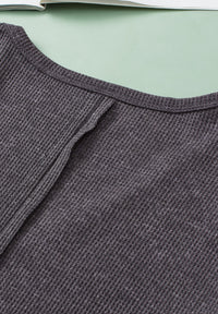 Hazel Blues® |  Waffle-Knit Notched Long Sleeve Sweatshirt