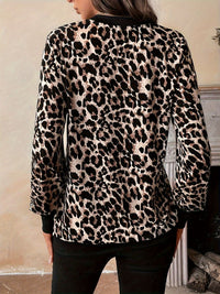 Hazel Blues® |  Decorative Button Leopard V-Neck Long Sleeve T-Shirt