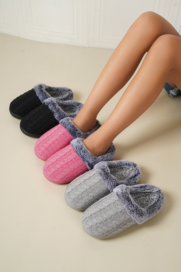 Hazel Blues® |  Cable-Knit Fluff Round Toe Slippers