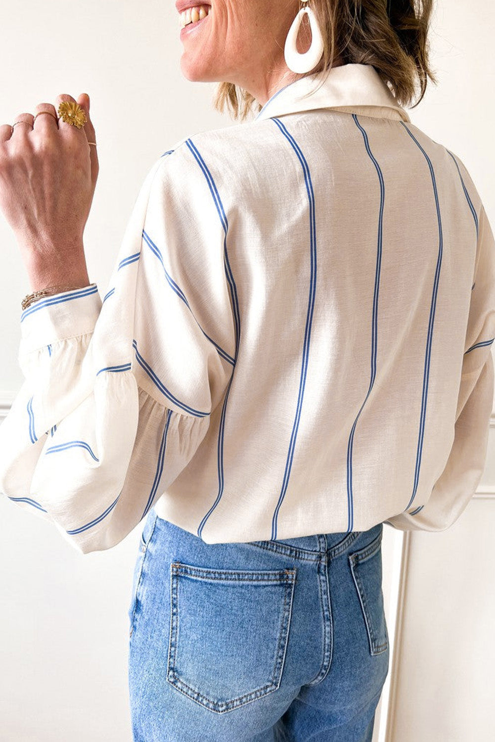 Hazel Blues® |  Striped Collared Neck Long Sleeve Shirt