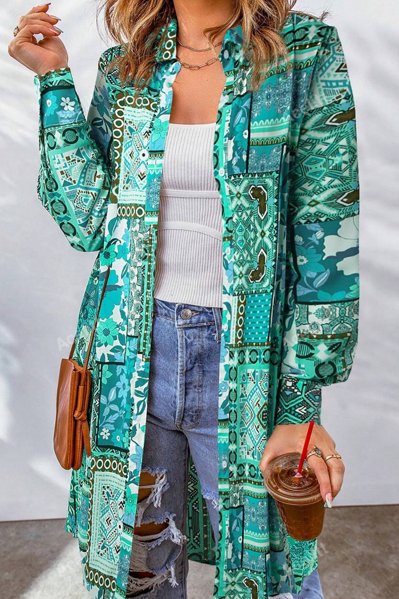 Hazel Blues® |  Printed Button Up Long Sleeve Cardigan