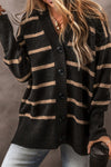 Hazel Blues® |  Striped Button Down Long Sleeve Cardigan