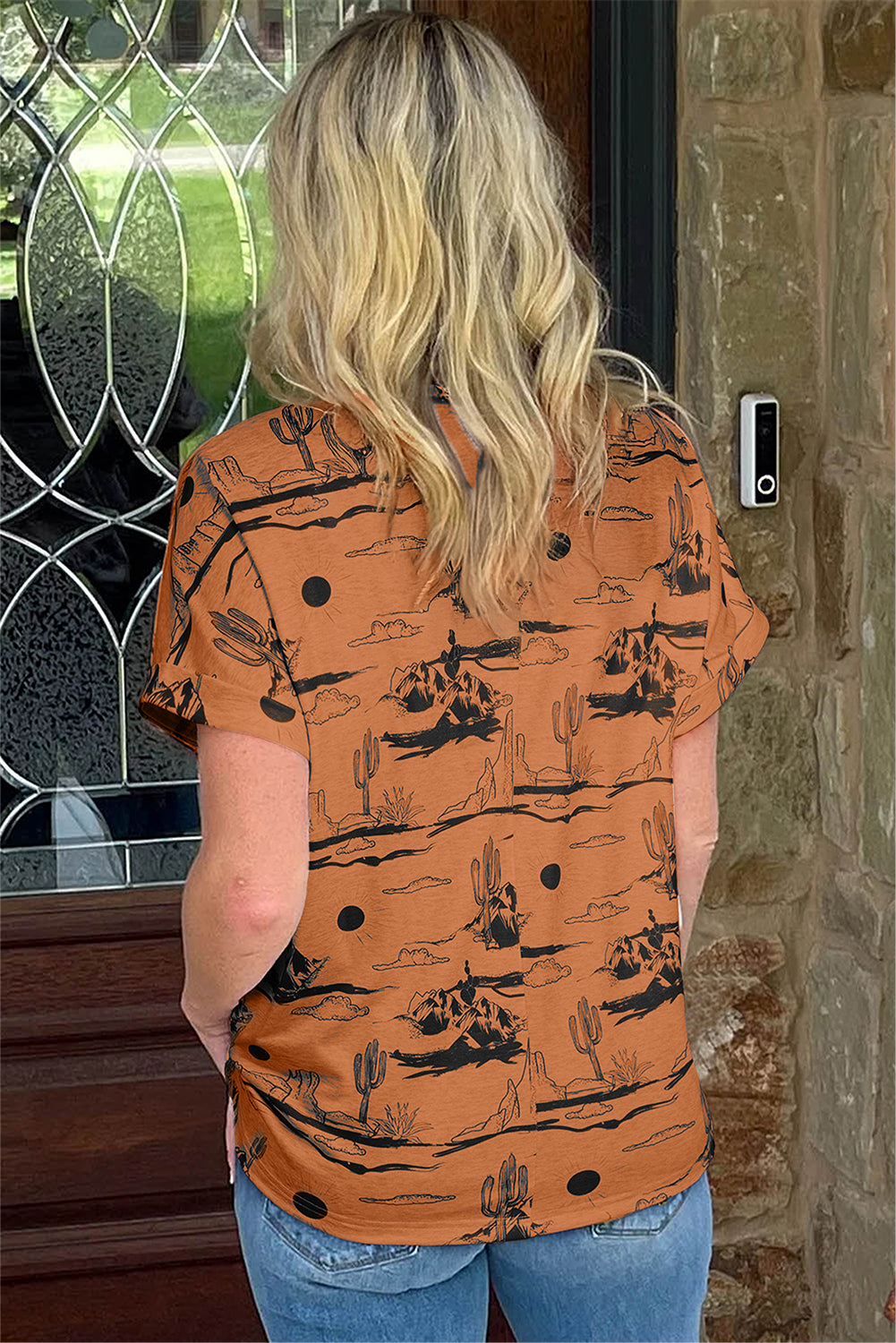 Chestnut Desert Sand Print Short-Sleeve Knit Top