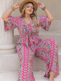 Hazel Blues® | Printed Half Sleeve Wide Leg Jumpsuit