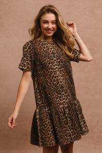 Hazel Blues® |  BiBi Tie Back Leopard Round Neck Short Sleeve Dress