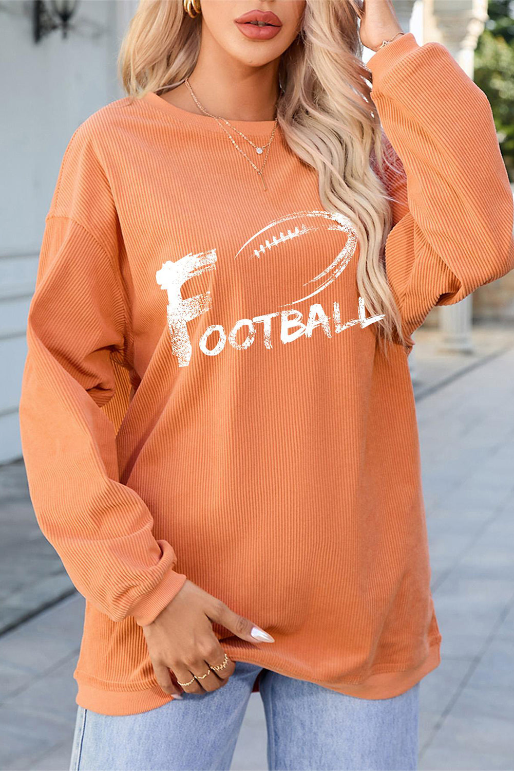 Hazel Blues® |  FOOTBALL Round Neck Long Sleeve Sweatshirt