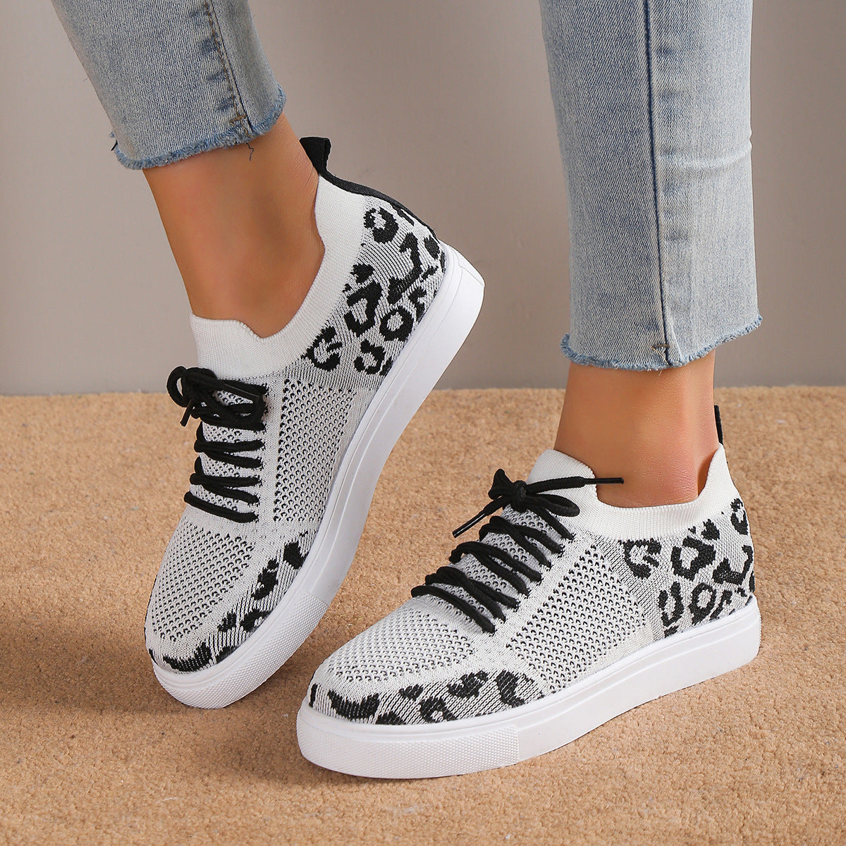 Hazel Blues® |  Lace-Up Leopard Flat Sneakers