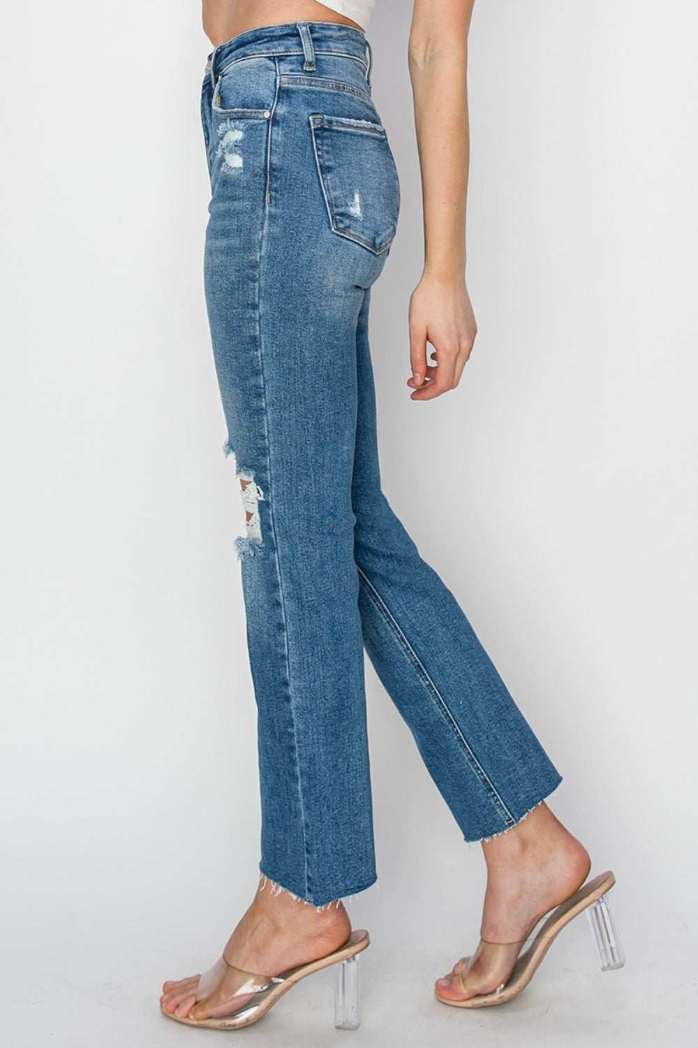 Hazel Blues® |  RISEN High Rise Distressed Ankle Jeans