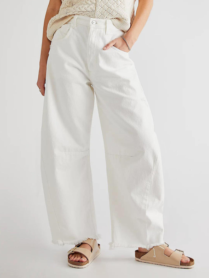 Hazel Blues® |  Raw Hem Wide Leg Jeans with Pockets